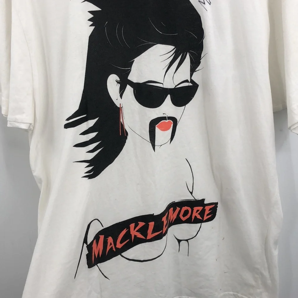 White Graphic Men’s T-Shirt with Black & Red Illustration - Picture 2 of 7